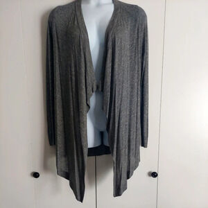 VINCE Drapey Open Front Waterfall Cardigan Small Spacedye black gray
